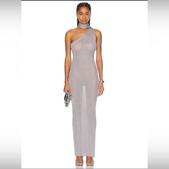 Aya Muse Caspi Halter Sheer Dress In Fog Grey NWT - Picture 11 of 11